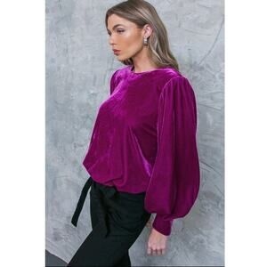 Flying Tomato It's Your Time Velvet Peasant Sleeve Top Orchid Small